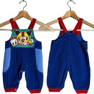 Vintage 80s Disney Mickey Mouse Donald Duck Pluto Corduroy Overalls Kids 6-9 MO
